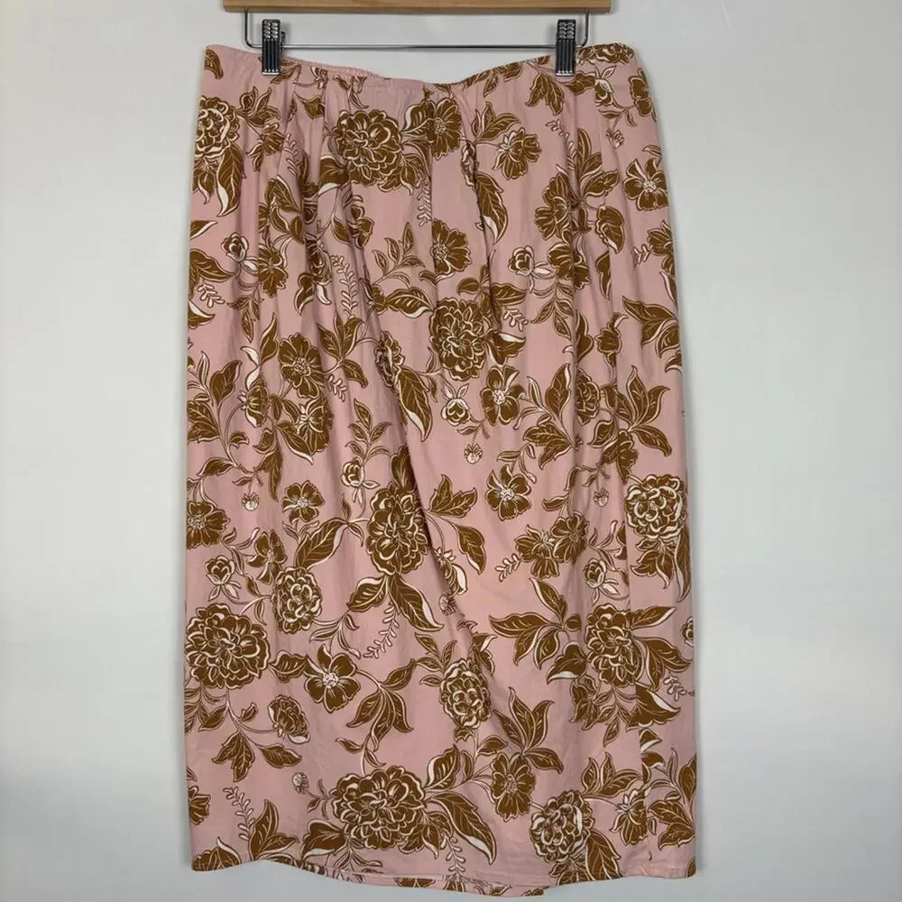 NWT Lane Bryant Pink and Brown Floral Midi Skirt Size: 14 - Picture 3 of 8